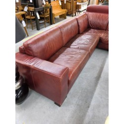 CANAPE D\'ANGLE 3P CUIR ROUGE EN L\'ETAT