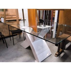 TABLE PLATEAU VERRE PIED LAQUE BLANC