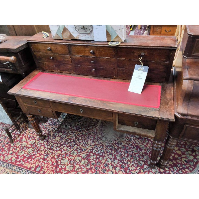 SECRETAIRE ACAJOU 9T CUIR ROUGE
