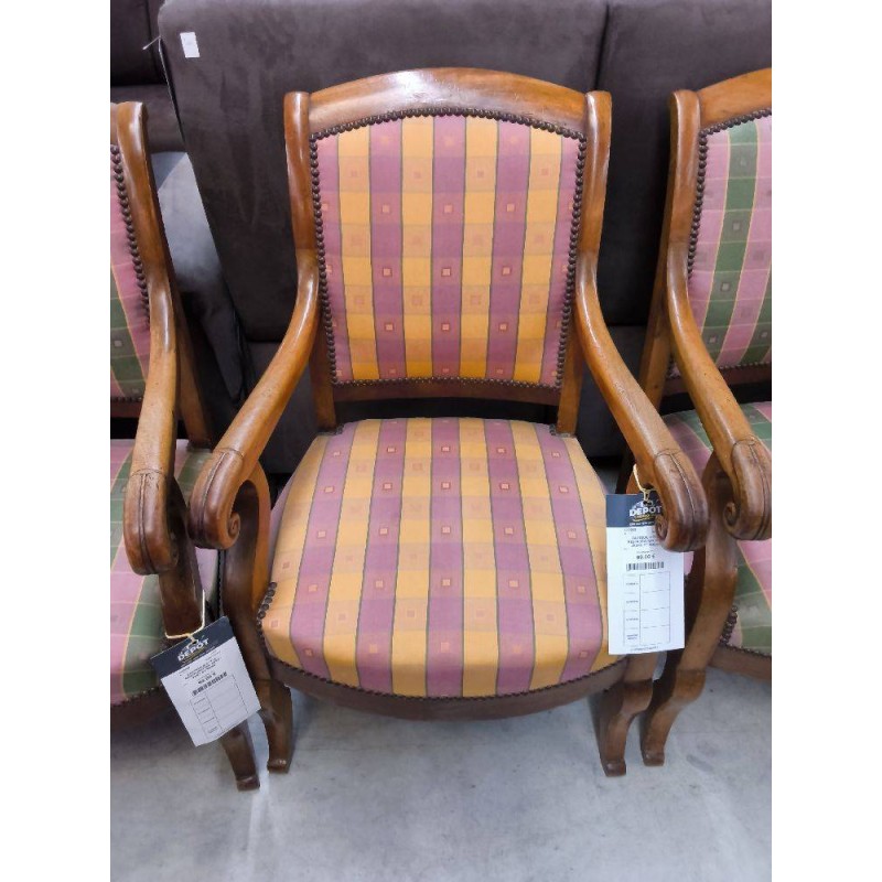 FAUTEUIL STYLE RESTAURATION TISSU JAUNE ET ROUGE