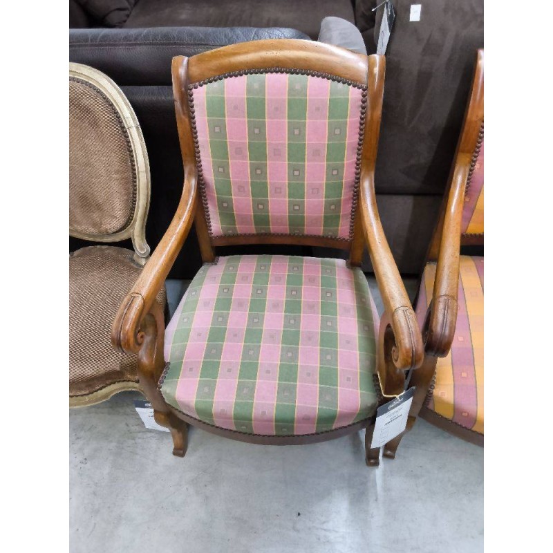 FAUTEUILS STYLE RESTAURATION TISSU VERT ET ROSE