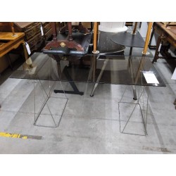 BUREAU VINTAGE PIED METAL VERRE FUME