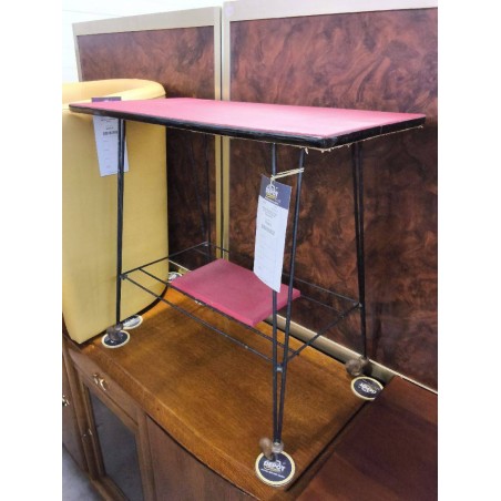 DESSERTE MEUBLE TELE A ROULETTES RETRO SKAI ROUGE