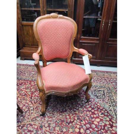 FAUTEUIL CABRIOLE LOUIS XV TISSUS ROUGE