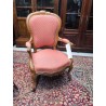 FAUTEUIL CABRIOLE LOUIS XV TISSUS ROUGE