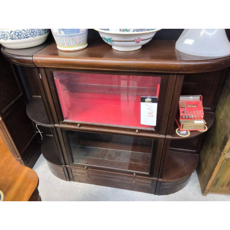 MEUBLE MODULABLE ACAJOU ANGLE ET VITRINE