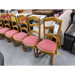 6 CHAISES CHENE ASSISE TISSUS ROUGE