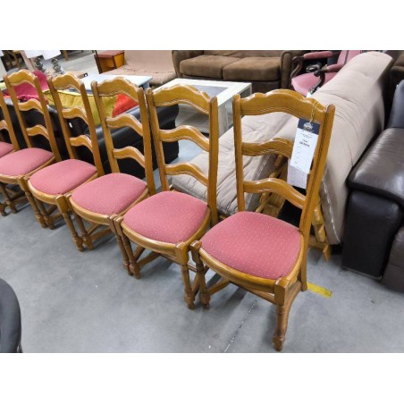 6 CHAISES CHENE ASSISE TISSUS ROUGE