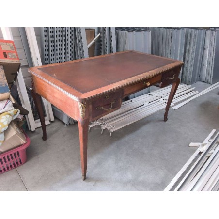 BUREAU STYLE LXV DESSUS CUIR MARRON 3T