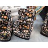 FAUTEUIL À OREILLE VELOUR NOIR MOTIF FLORAL UNITÉ