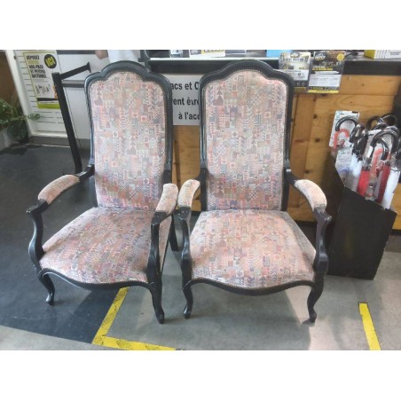 FAUTEUIL VOLTAIRE RELOOKE NOIR ET TISSU ROSE MOTIFS UNITE