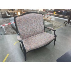 BANQUETTE RELOOKE NOIR ET TISSU MOTIFS ROSE