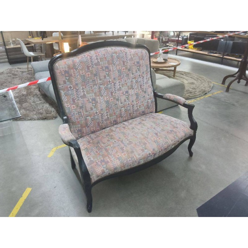 BANQUETTE RELOOKE NOIR ET TISSU MOTIFS ROSE
