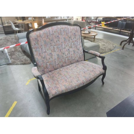 BANQUETTE RELOOKE NOIR ET TISSU MOTIFS ROSE