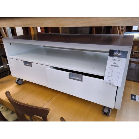 MEUBLE TV LAQUE BLANC 2T 1N 