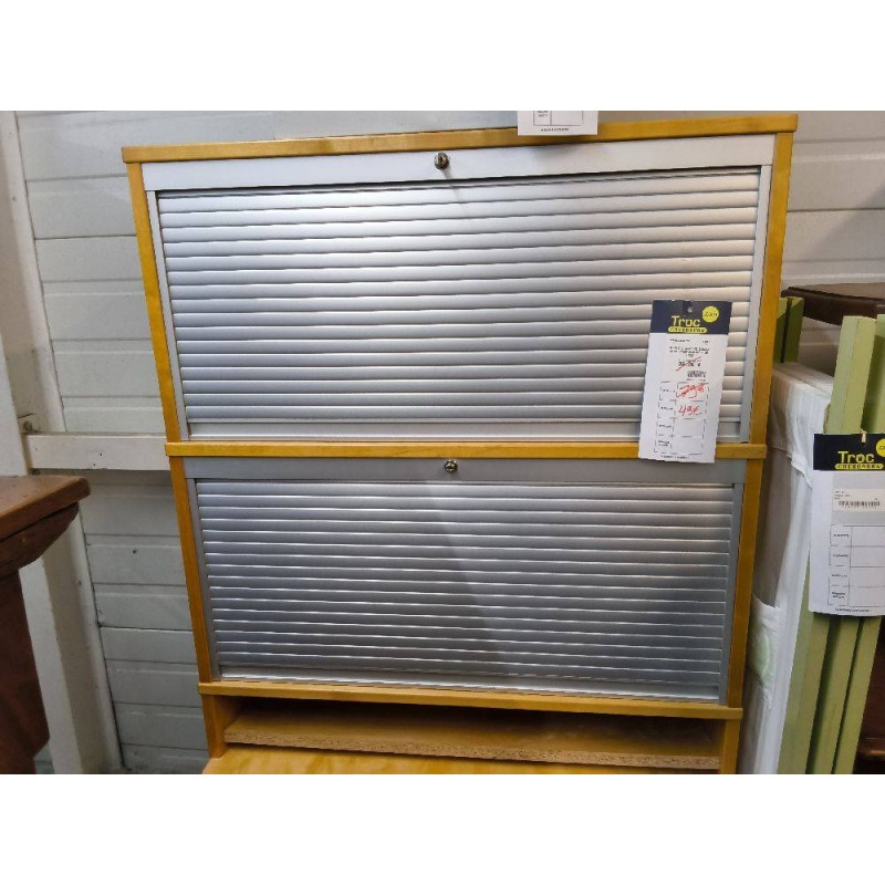 MEUBLE 2 CORPS DE BUREAU HETRE VOLET ROULANT + 2P - + CLE