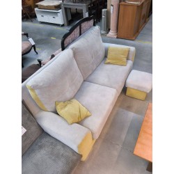 CANAPE 3PLACES +POUF TISSUS GRIS/JAUNE