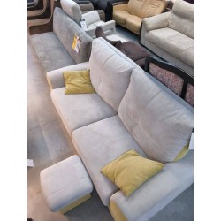 CANAPE 3PLACES +POUF TISSUS GRIS/JAUNE
