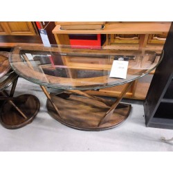 CONSOLE DEMIE LUNE NOYER DESSUS VERRE