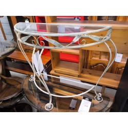CONSOLE DEMIE LUNE FER FORGE VERRE