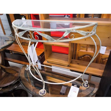 CONSOLE DEMIE LUNE FER FORGE VERRE